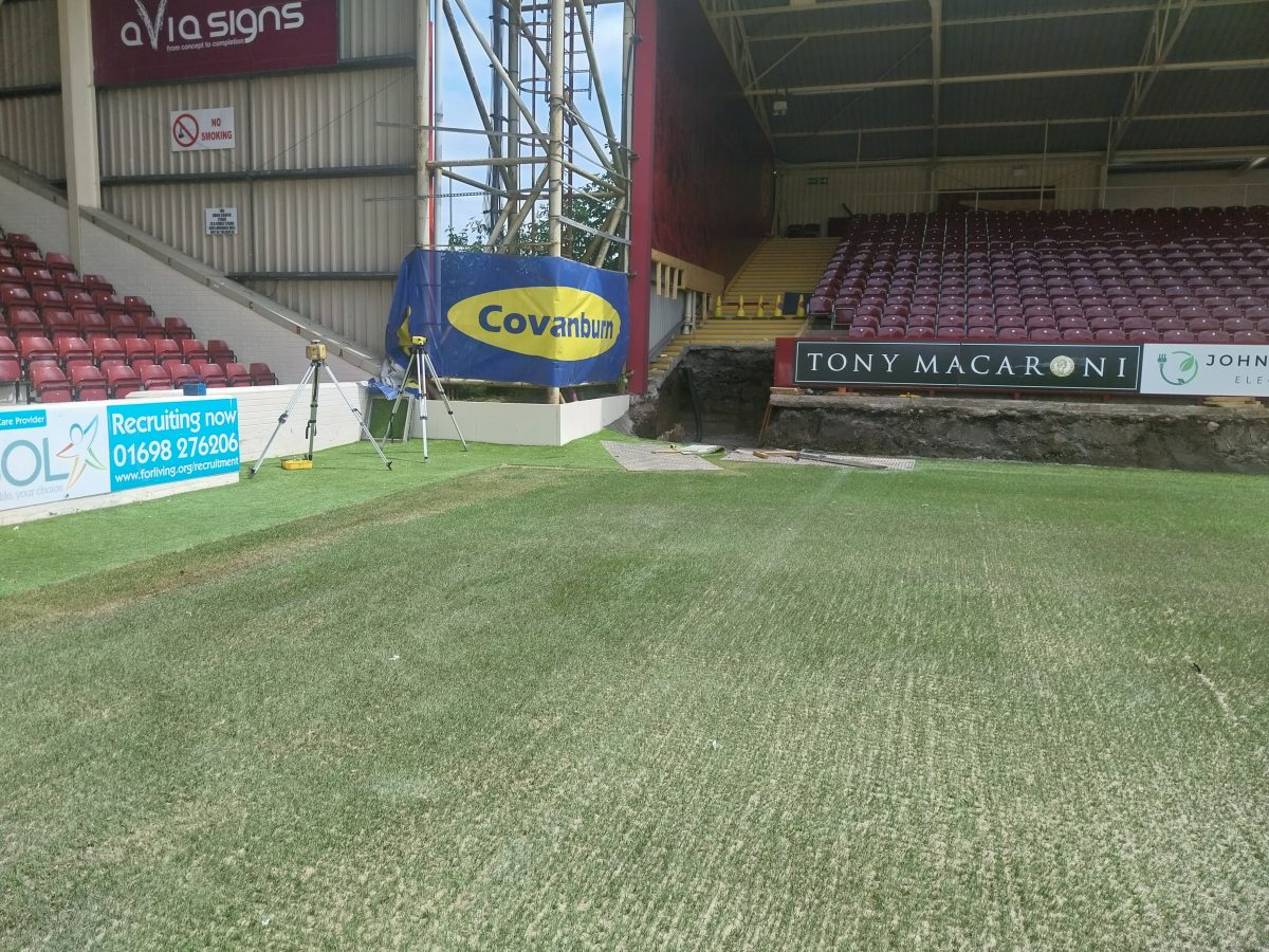 Covanburn Contracts signage at Motherwell FC's Fir Park stand upgrade