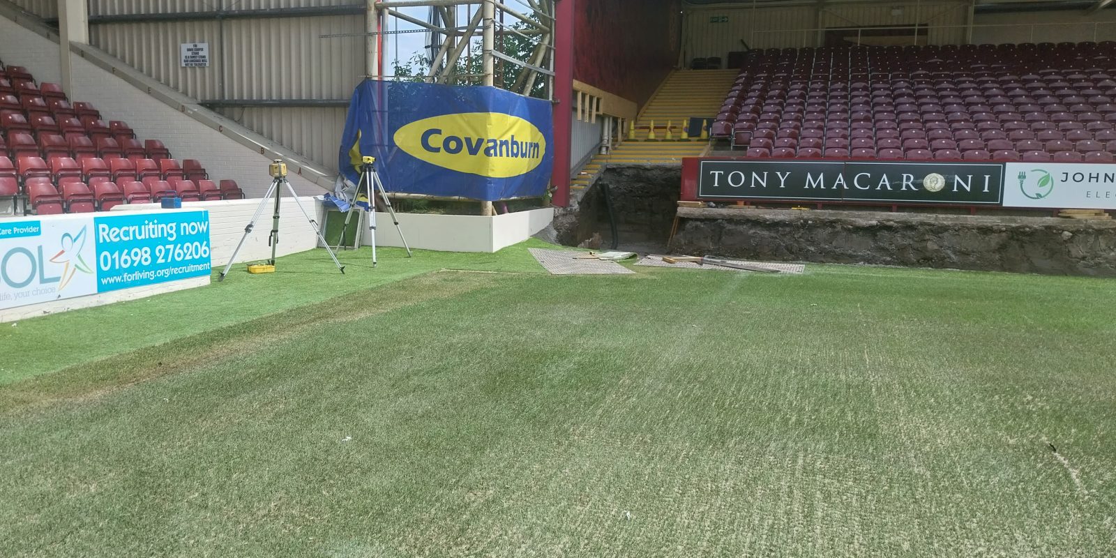 Covanburn Contracts signage at Motherwell FC's Fir Park stand upgrade